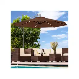 Netto Marken-Discount Luxus Sonnenschirm mit LED Beleuchtung Ampelschirm 300cm Solar Garten Schirm Pavillon in Braun Angebot
