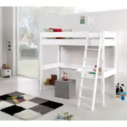 Netto Marken-Discount Relita - Hochbett RENATE Buche massiv weiß lackiert, mit Schreibtisch Angebot