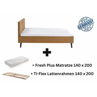 Netto Marken-Discount Polsterbett 140 x 200 Amira Bettgestell mit Kopfteil Ocker Angebot