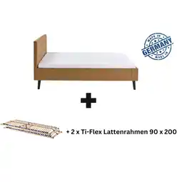 Netto Marken-Discount Polsterbett 180 x 200 Amira Bettgestell mit Kopfteil Ocker Angebot