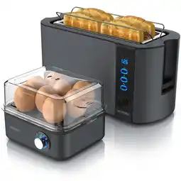 Netto Marken-Discount Arendo 2-teiliges Frühstücksset - 4-Scheiben Langschlitz Toaster, 8er Eierkocher, Grau Angebot