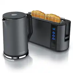 Netto Marken-Discount Arendo Frühstücks-Set, 1,5L Edelstahl Wasserkocher & 2-Scheiben Langschlitz Toaster, Grau Angebot