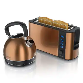Netto Marken-Discount Arendo Frühstücks-Set 2-teilig in Kupferoptik - Edelstahl Wasserkocher & Langschlitztoaster Angebot