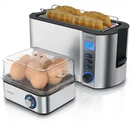 Netto Marken-Discount Arendo Frühstücksset 2-teilig, 4-Scheiben Langschlitztoaster, 8er Eierkocher, Silber Angebot