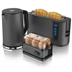 Netto Marken-Discount Arendo Frühstücks Set in Grau - Wasserkocher / Langschlitz Toaster / Eierkocher Angebot