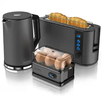 Netto Marken-Discount Arendo Frühstücks Set in Grau - Wasserkocher / Langschlitz Toaster / Eierkocher Angebot