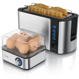 Netto Marken-Discount Arendo 2-teiliges Frühstücksset - 4-Scheiben Langschlitz Toaster, 8er Eierkocher, Silber Angebot