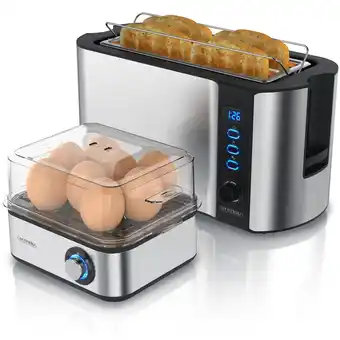 Netto Marken-Discount Arendo 2-teiliges Frühstücksset - 4-Scheiben Langschlitz Toaster, 8er Eierkocher, Silber Angebot