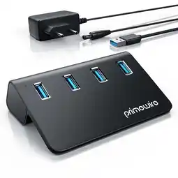 Netto Marken-Discount Primewire USB 3.2 Gen2 Hub, 4 Port Aktiver Verteiler mit Netzteil, 10 Gbit/s Angebot