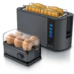 Netto Marken-Discount Arendo 2-teiliges Frühstücksset - 4-Scheiben Langschlitz Toaster, 6er Eierkocher, Grau Angebot
