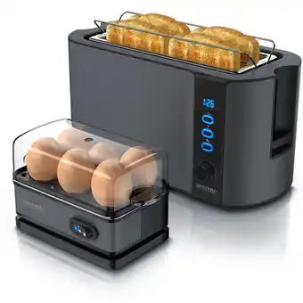 Netto Marken-Discount Arendo 2-teiliges Frühstücksset - 4-Scheiben Langschlitz Toaster, 6er Eierkocher, Grau Angebot
