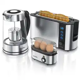 Netto Marken-Discount Arendo Frühstücks-Set in Edelstahl Optik - Wasserkocher, Toaster und Eierkocher Angebot