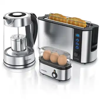 Netto Marken-Discount Arendo Frühstücks-Set in Edelstahl Optik - Wasserkocher, Toaster und Eierkocher Angebot