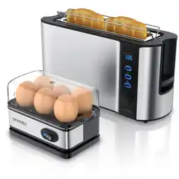 Netto Marken-Discount Arendo Frühstücks-Set, 6er Eierkocher + 2-Scheiben Langschlitz Toaster FRUKOST, Silber Angebot