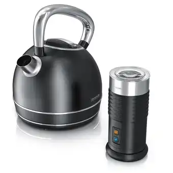 Netto Marken-Discount Arendo Frühstücks Set in Matt Schwarz - Edelstahl Wasserkocher & Milchaufschäumer Angebot