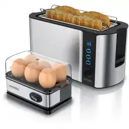 Netto Marken-Discount Arendo Frühstücksset, Langschlitz Toaster 4 Scheiben, Eierkocher für 6 Eier, Silber Angebot