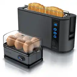 Netto Marken-Discount Arendo Frühstücks Set in Grau Edelstahl - Langschlitz Toaster und Eierkocher Angebot