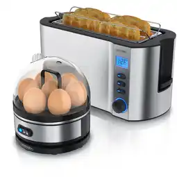 Netto Marken-Discount Arendo Frühstücksset 2-teilig, Eierkocher SEVENCOOK, 4-Scheiben Langschlitztoaster, Silber Angebot
