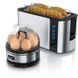 Netto Marken-Discount Arendo 2-teiliges Frühstücksset, 7er Eierkocher & Langschlitz Toaster für 4 Scheiben, Silber Angebot