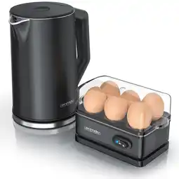 Netto Marken-Discount Arendo Frühstücks-Set Edelstahl Wasserkocher 1,5l, 6er Eierkocher, Schwarz Angebot