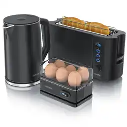 Netto Marken-Discount Arendo Frühstücks-Set Wasserkocher 1,5l, 2-Scheiben Toaster, 6er Eierkocher, Schwarz Angebot