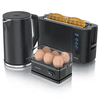 Netto Marken-Discount Arendo Frühstücks-Set Wasserkocher 1,5l, 2-Scheiben Toaster, 6er Eierkocher, Schwarz Angebot