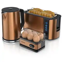 Netto Marken-Discount Arendo Frühstücks-Set, 4-Scheiben Langschlitztoaster, Wasserkocher 2200W, 6er Eierkocher, Kupfer Angebot