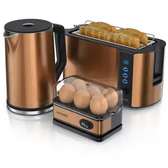 Netto Marken-Discount Arendo Frühstücks-Set, 4-Scheiben Langschlitztoaster, Wasserkocher 2200W, 6er Eierkocher, Kupfer Angebot