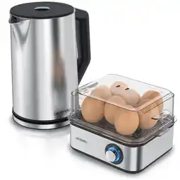 Netto Marken-Discount Arendo Frühstücks-Set, 8er Eierkocher EIGHTCOOK, Wasserkocher mit Temperatureinstellung, Silber Angebot
