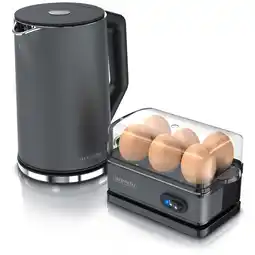 Netto Marken-Discount Arendo Frühstücksset, 6er Eierkocher SIXCOOK, 1,5L Edelstahl Wasserkocher, Grau Angebot
