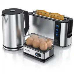 Netto Marken-Discount Arendo Frühstücksset 3-teilig, 2-Scheiben Toaster, 6er Eierkocher, Wasserkocher 1,5L, Silber Angebot