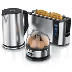 Netto Marken-Discount Arendo Frühstücks-Set, 1,5L Wasserkocher, 2-Scheiben Langschlitz Toaster, 7er Eierkocher, Silber Angebot