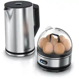 Netto Marken-Discount Arendo 2-teiliges Frühstücksset, 7er Eierkocher SEVENCOOK, Edelstahl Wasserkocher 1,5L, Silber Angebot