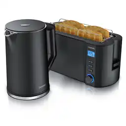 Netto Marken-Discount Arendo Frühstücksset, Wasserkocher ELEGANT 1,5 Liter, 4-Scheiben Langschlitz Toaster, Schwarz Angebot