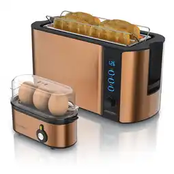 Netto Marken-Discount Arendo Frühstücks-Set 2-teilig, 4 Scheiben Langschlitz-Toaster 1500W, 3er Eierkocher, Kupfer Angebot