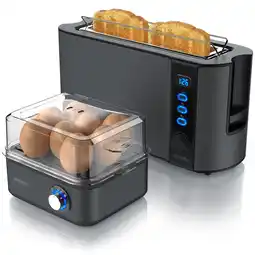 Netto Marken-Discount Arendo Frühstücks-Set, Eierkocher EIGHTCOOK, 2-Scheiben Langschlitz Toaster, Grau Angebot