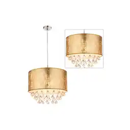 Netto Marken-Discount Hängeleuchte, Kristalle, Textilschirm, gold, H 140 cm, AMY Angebot
