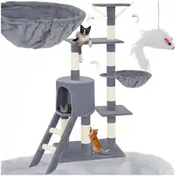 Netto Marken-Discount tectake Kratzbaum, 144 cm, mit Katzenhaus, inklusive Treppe, 3 Spielmäusen und Kippschutz Angebot