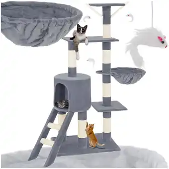 Netto Marken-Discount tectake Kratzbaum, 144 cm, mit Katzenhaus, inklusive Treppe, 3 Spielmäusen und Kippschutz Angebot