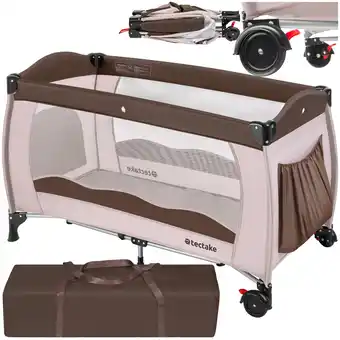 Netto Marken-Discount tectake Kinder Reisebett, klappbar, 2 Rollen mit Bremsen, inklusive Tragetasche, 126 x 65 x 80 cm Angebot