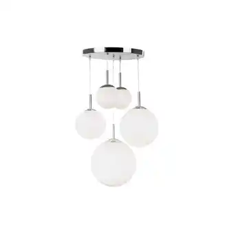 Netto Marken-Discount Hängelampe, Metall Glaskugel, 5-flammig, silber opal, H 90cm Angebot