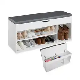Netto Marken-Discount tectake Schuhbank, für 9 Paar Schuhe, großes Klappfach, 104 x 30 x 49 cm Angebot