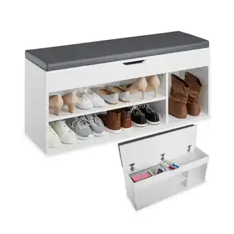 Netto Marken-Discount tectake Schuhbank, für 9 Paar Schuhe, großes Klappfach, 104 x 30 x 49 cm Angebot