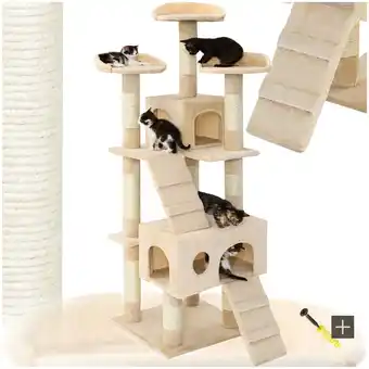 Netto Marken-Discount tectake Kratzbaum, 170 cm, mit 2 Katzenhäusern, inklusive 2 Treppen und Kippschutz Angebot