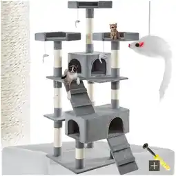 Netto Marken-Discount tectake Kratzbaum, 170 cm, mit 2 Katzenhäusern, inklusive 2 Treppen, 4 Spielmäusen und Kippschutz Angebot