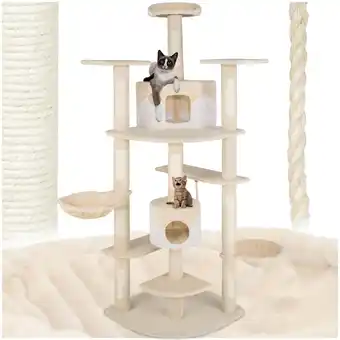 Netto Marken-Discount tectake Kratzbaum, 204 cm, mit 2 Katzenhäusern, inklusive Spielkordel und Kippschutz Angebot