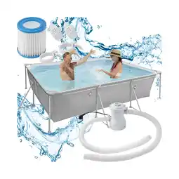 Netto Marken-Discount tectake Swimming Pool, rechteckig, reißfestes PVC-Gewebe, solider Stahlrahmen Angebot