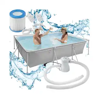 Netto Marken-Discount tectake Swimming Pool, rechteckig, reißfestes PVC-Gewebe, solider Stahlrahmen Angebot