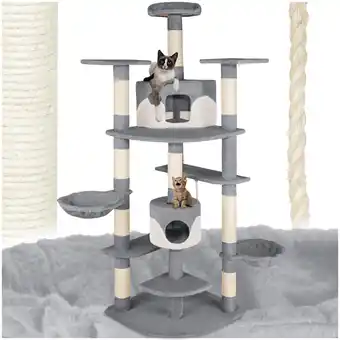 Netto Marken-Discount tectake Kratzbaum, 201 cm, mit 2 Katzenhäusern, inklusive Spielkordel und Kippschutz Angebot