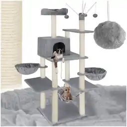 Netto Marken-Discount tectake Kratzbaum, 165 cm, mit Katzenhaus, inklusive 4 Spielbällen, Kordel und Kippschutz Angebot